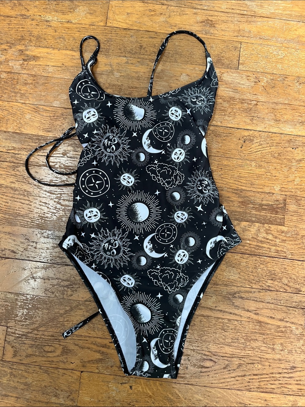 SHEIN Black & White Celestial One-Piece Swimsuit